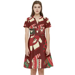 Ugly Sweater Wrapping Paper Short Sleeve Waist Detail Dress by artworkshop