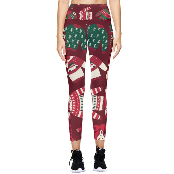 Ugly Sweater Wrapping Paper Pocket Leggings 