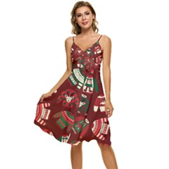 Ugly Sweater Wrapping Paper Sleeveless Tie Front Chiffon Dress