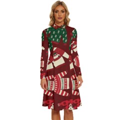 Ugly Sweater Wrapping Paper Long Sleeve Shirt Collar A-line Dress by artworkshop