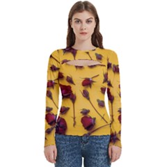  Women s Cut Out Long Sleeve T-shirt Red Roses by VIBRANT