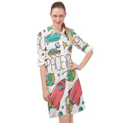 Space Cosmos Seamless Pattern Seamless Pattern Doodle Style Long Sleeve Mini Shirt Dress by Hannah976