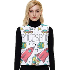 Space Cosmos Seamless Pattern Seamless Pattern Doodle Style Women s Button Up Puffer Vest