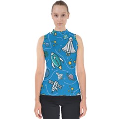 About Space Seamless Pattern Mock Neck Shell Top