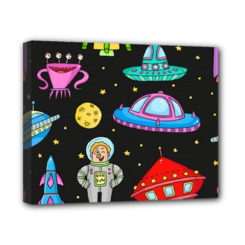 Seamless Pattern With Space Objects Ufo Rockets Aliens Hand Drawn Elements Space Canvas 10  x 8  (Stretched)