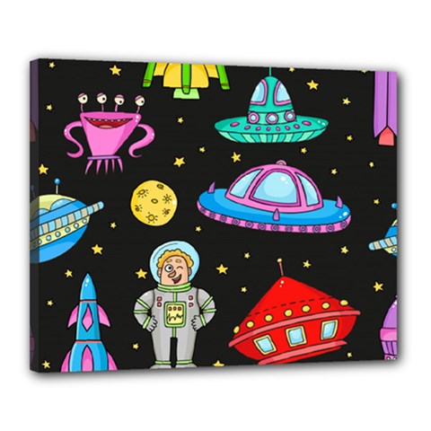 Seamless Pattern With Space Objects Ufo Rockets Aliens Hand Drawn Elements Space Canvas 20  x 16  (Stretched)