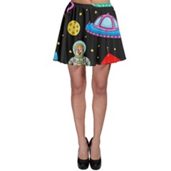 Seamless Pattern With Space Objects Ufo Rockets Aliens Hand Drawn Elements Space Skater Skirt