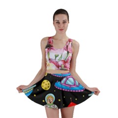 Seamless Pattern With Space Objects Ufo Rockets Aliens Hand Drawn Elements Space Mini Skirt