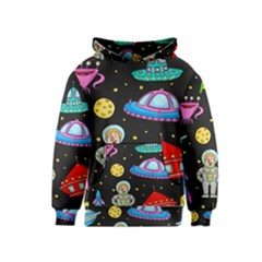 Seamless Pattern With Space Objects Ufo Rockets Aliens Hand Drawn Elements Space Kids  Pullover Hoodie