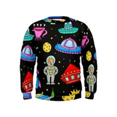 Seamless Pattern With Space Objects Ufo Rockets Aliens Hand Drawn Elements Space Kids  Sweatshirt