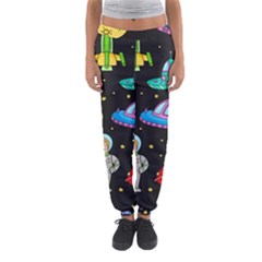 Seamless Pattern With Space Objects Ufo Rockets Aliens Hand Drawn Elements Space Women s Jogger Sweatpants