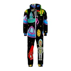 Seamless Pattern With Space Objects Ufo Rockets Aliens Hand Drawn Elements Space Hooded Jumpsuit (Kids)