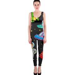 Seamless Pattern With Space Objects Ufo Rockets Aliens Hand Drawn Elements Space One Piece Catsuit