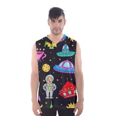 Seamless Pattern With Space Objects Ufo Rockets Aliens Hand Drawn Elements Space Men s Basketball Tank Top