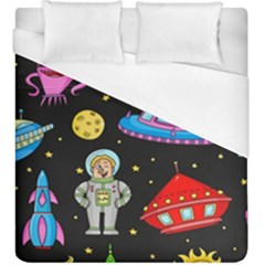 Seamless Pattern With Space Objects Ufo Rockets Aliens Hand Drawn Elements Space Duvet Cover (King Size)