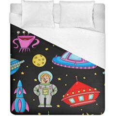 Seamless Pattern With Space Objects Ufo Rockets Aliens Hand Drawn Elements Space Duvet Cover (california King Size) by Hannah976