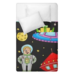 Seamless Pattern With Space Objects Ufo Rockets Aliens Hand Drawn Elements Space Duvet Cover Double Side (Single Size)