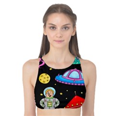 Seamless Pattern With Space Objects Ufo Rockets Aliens Hand Drawn Elements Space Tank Bikini Top by Hannah976