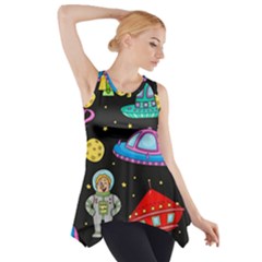 Seamless Pattern With Space Objects Ufo Rockets Aliens Hand Drawn Elements Space Side Drop Tank Tunic