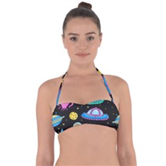 Seamless Pattern With Space Objects Ufo Rockets Aliens Hand Drawn Elements Space Tie Back Bikini Top