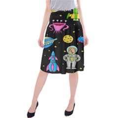 Seamless Pattern With Space Objects Ufo Rockets Aliens Hand Drawn Elements Space Midi Beach Skirt