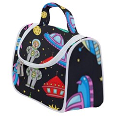 Seamless Pattern With Space Objects Ufo Rockets Aliens Hand Drawn Elements Space Satchel Handbag by Hannah976