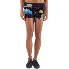 Seamless Pattern With Space Objects Ufo Rockets Aliens Hand Drawn Elements Space Yoga Shorts