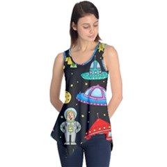 Seamless Pattern With Space Objects Ufo Rockets Aliens Hand Drawn Elements Space Sleeveless Tunic by Hannah976