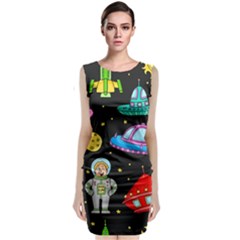 Seamless Pattern With Space Objects Ufo Rockets Aliens Hand Drawn Elements Space Classic Sleeveless Midi Dress