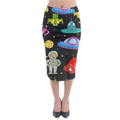 Seamless Pattern With Space Objects Ufo Rockets Aliens Hand Drawn Elements Space Midi Pencil Skirt