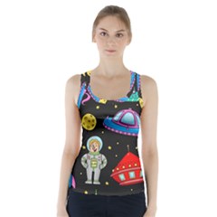 Seamless Pattern With Space Objects Ufo Rockets Aliens Hand Drawn Elements Space Racer Back Sports Top