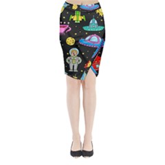 Seamless Pattern With Space Objects Ufo Rockets Aliens Hand Drawn Elements Space Midi Wrap Pencil Skirt