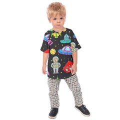 Seamless Pattern With Space Objects Ufo Rockets Aliens Hand Drawn Elements Space Kids  Raglan T-Shirt