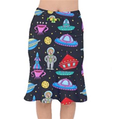 Seamless Pattern With Space Objects Ufo Rockets Aliens Hand Drawn Elements Space Short Mermaid Skirt