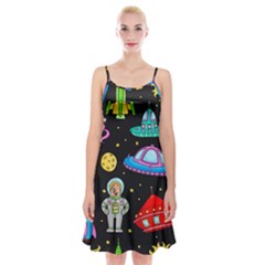 Seamless Pattern With Space Objects Ufo Rockets Aliens Hand Drawn Elements Space Spaghetti Strap Velvet Dress
