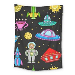 Seamless Pattern With Space Objects Ufo Rockets Aliens Hand Drawn Elements Space Medium Tapestry