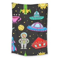 Seamless Pattern With Space Objects Ufo Rockets Aliens Hand Drawn Elements Space Large Tapestry