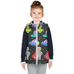 Seamless Pattern With Space Objects Ufo Rockets Aliens Hand Drawn Elements Space Kids  Hooded Puffer Vest