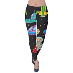 Seamless Pattern With Space Objects Ufo Rockets Aliens Hand Drawn Elements Space Velvet Leggings