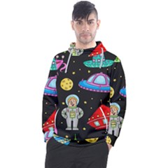 Seamless Pattern With Space Objects Ufo Rockets Aliens Hand Drawn Elements Space Men s Pullover Hoodie