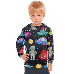 Seamless Pattern With Space Objects Ufo Rockets Aliens Hand Drawn Elements Space Kids  Hooded Pullover