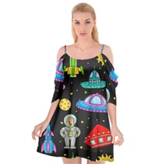 Seamless Pattern With Space Objects Ufo Rockets Aliens Hand Drawn Elements Space Cutout Spaghetti Strap Chiffon Dress