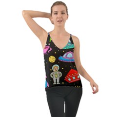 Seamless Pattern With Space Objects Ufo Rockets Aliens Hand Drawn Elements Space Chiffon Cami