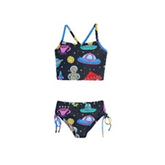 Seamless Pattern With Space Objects Ufo Rockets Aliens Hand Drawn Elements Space Girls  Tankini Swimsuit