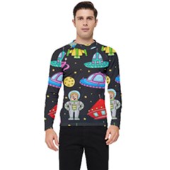 Seamless Pattern With Space Objects Ufo Rockets Aliens Hand Drawn Elements Space Men s Long Sleeve Rash Guard