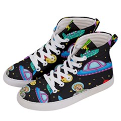 Seamless Pattern With Space Objects Ufo Rockets Aliens Hand Drawn Elements Space Women s Hi-Top Skate Sneakers