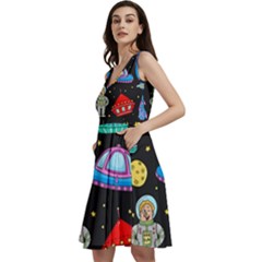 Seamless Pattern With Space Objects Ufo Rockets Aliens Hand Drawn Elements Space Sleeveless V-neck Skater Dress With Pockets by Hannah976