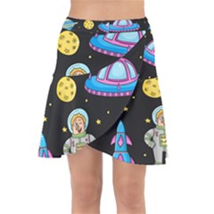 Seamless Pattern With Space Objects Ufo Rockets Aliens Hand Drawn Elements Space Wrap Front Skirt