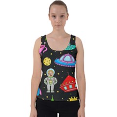 Seamless Pattern With Space Objects Ufo Rockets Aliens Hand Drawn Elements Space Velvet Tank Top