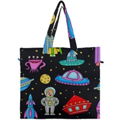 Seamless Pattern With Space Objects Ufo Rockets Aliens Hand Drawn Elements Space Canvas Travel Bag